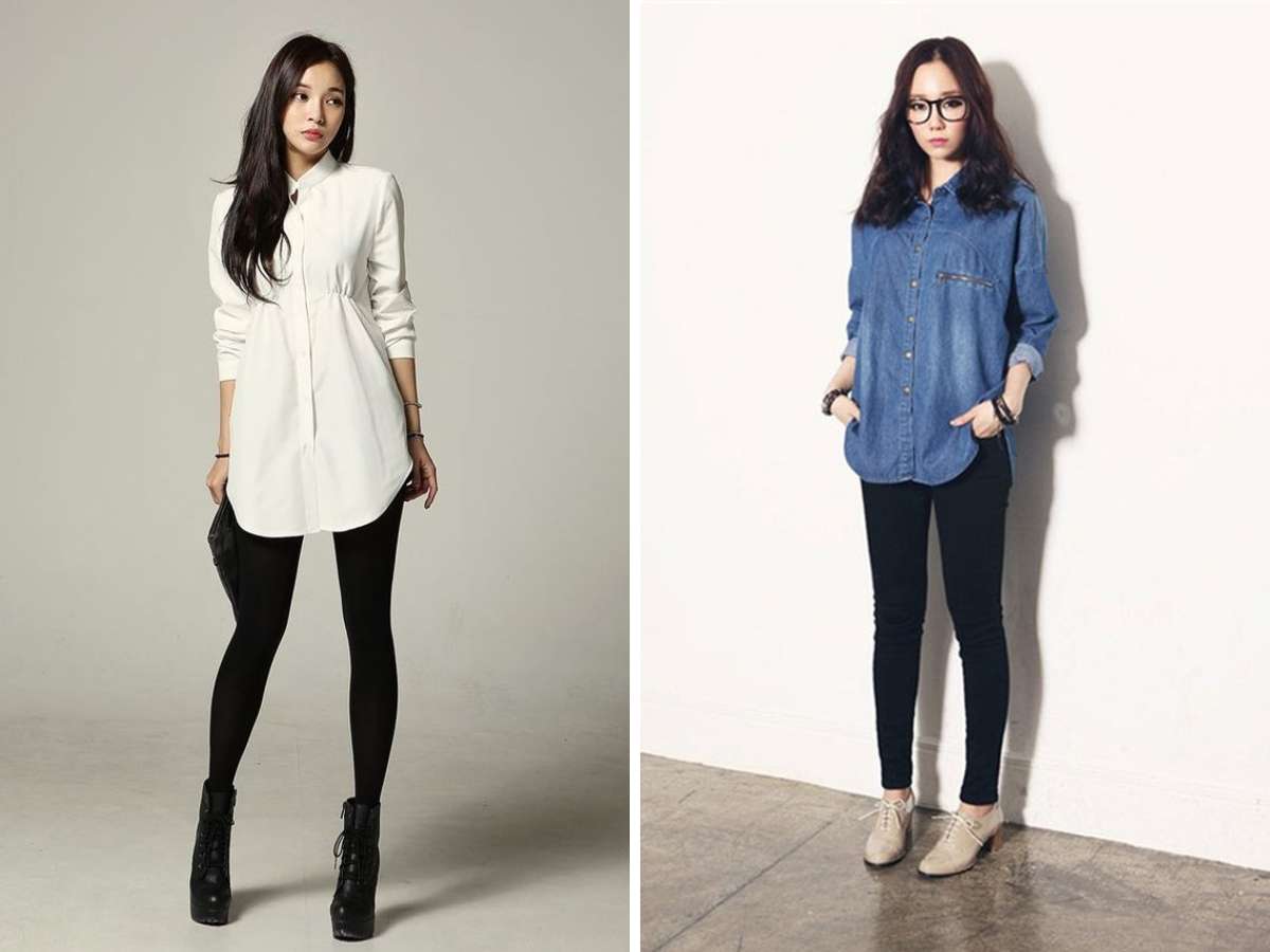 Phối quần legging với áo sơ mi form dài trang trọng 