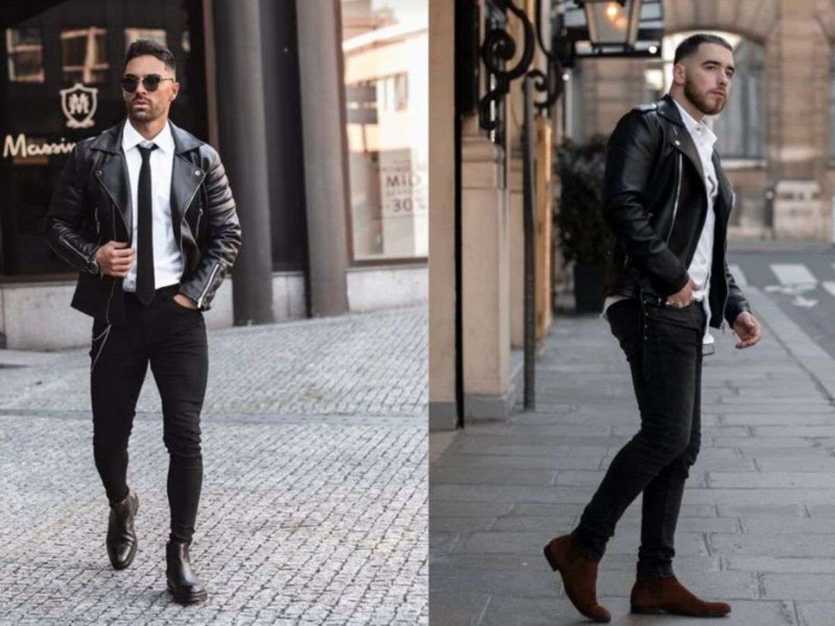 Phối quần jeans đen hoặc xanh đậm với Chelsea boots đen là lựa chọn an toàn và dễ áp dụng