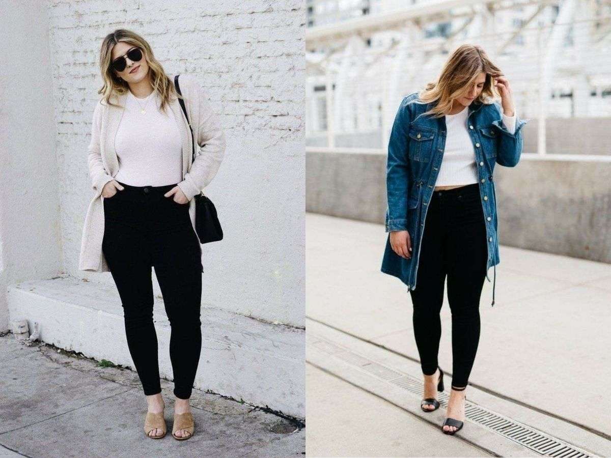 Legging kết hợp với áo croptop và áo khoác dáng dài