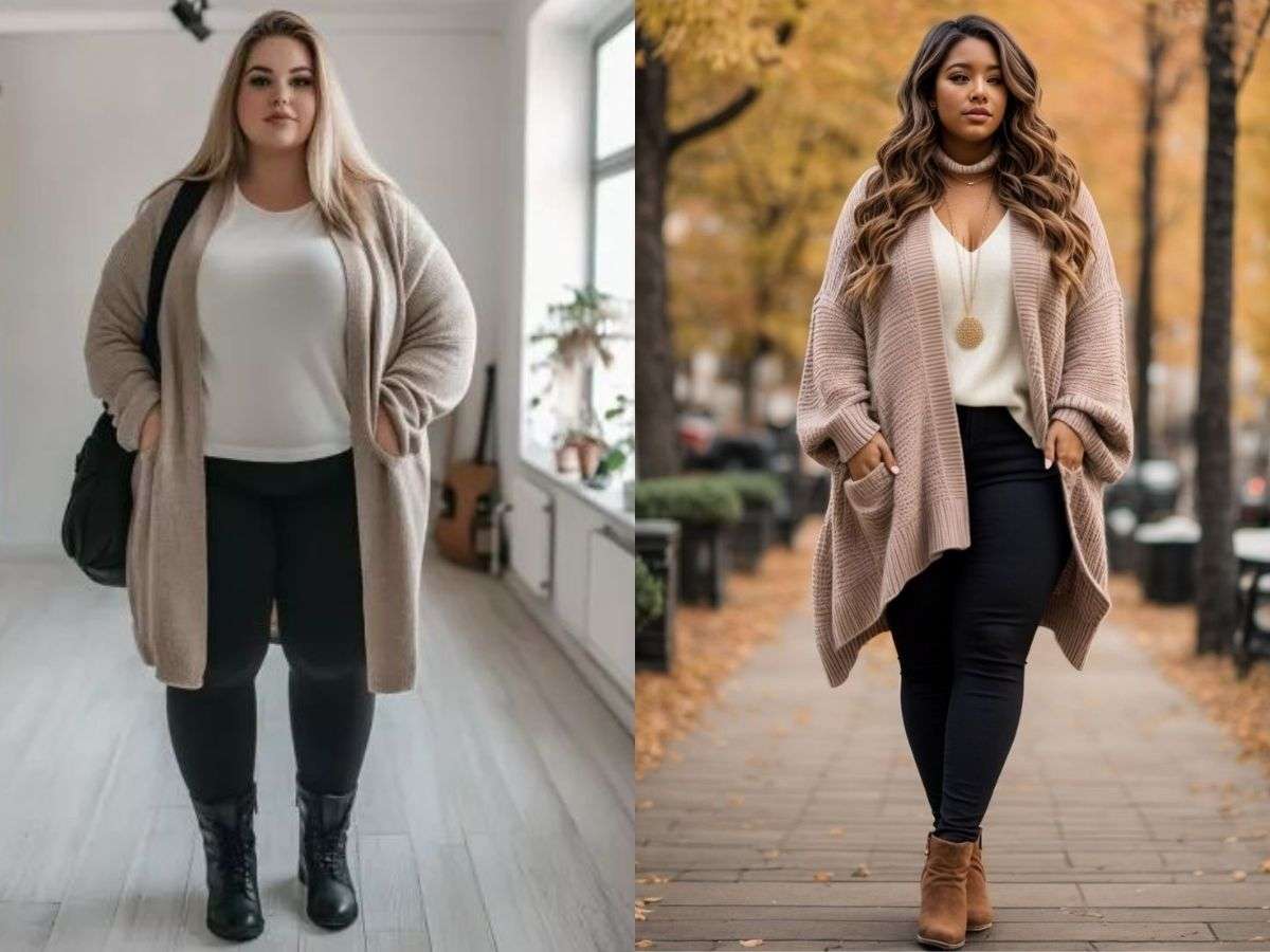 Legging và áo khoác cardigan dáng dài