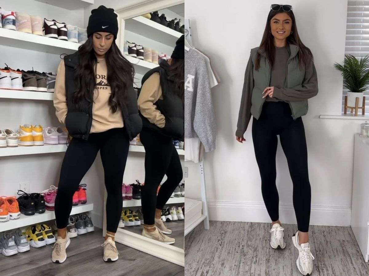 Legging kết hợp áo sweater và áo gile
