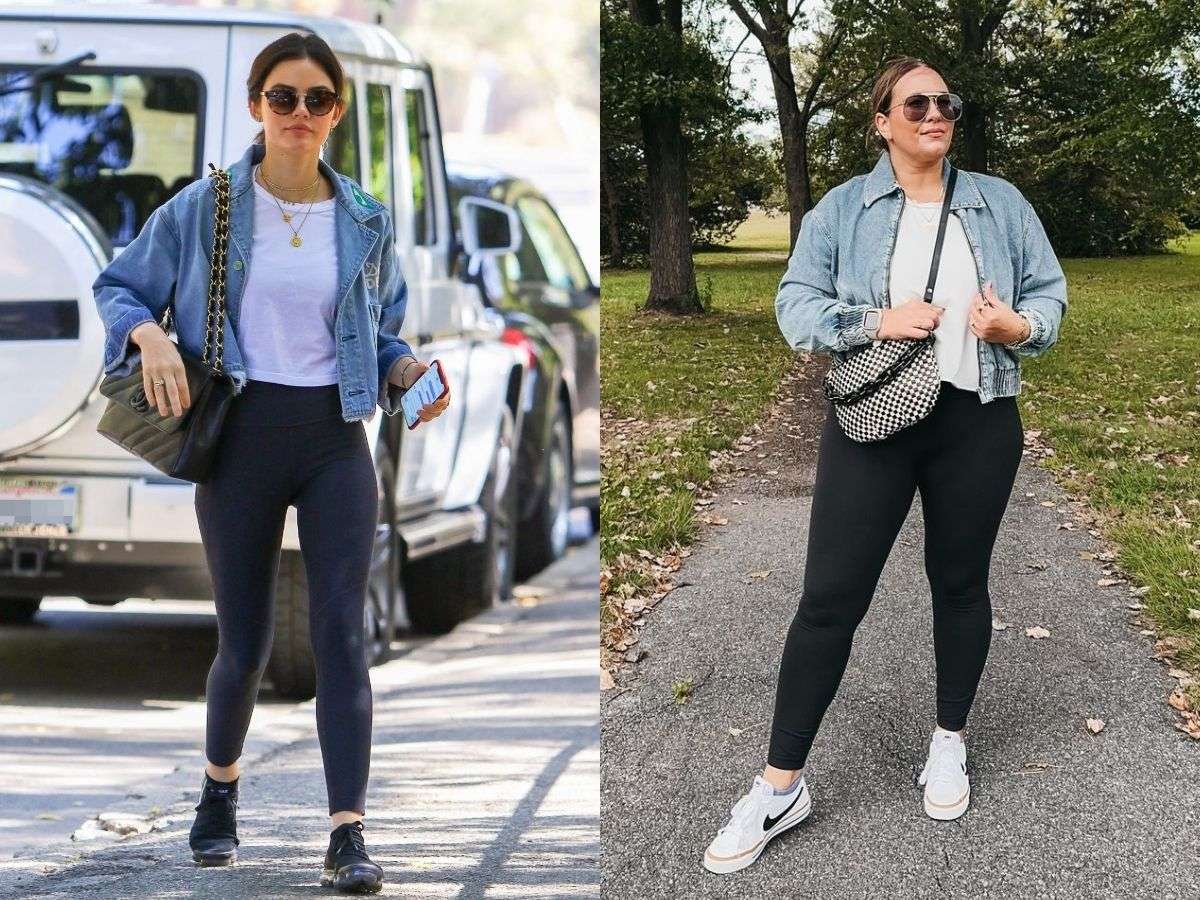 Legging kết hợp áo thun và áo khoác ngắn
