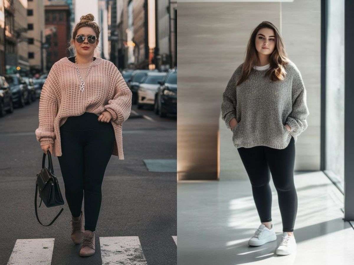 Legging và áo len oversize
