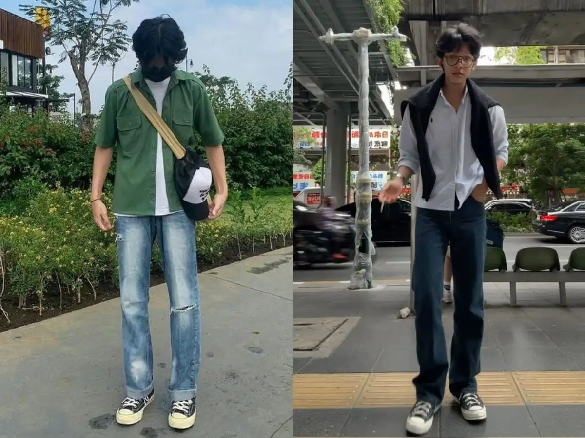 Quần jean, áo sơ mi và giày Converse