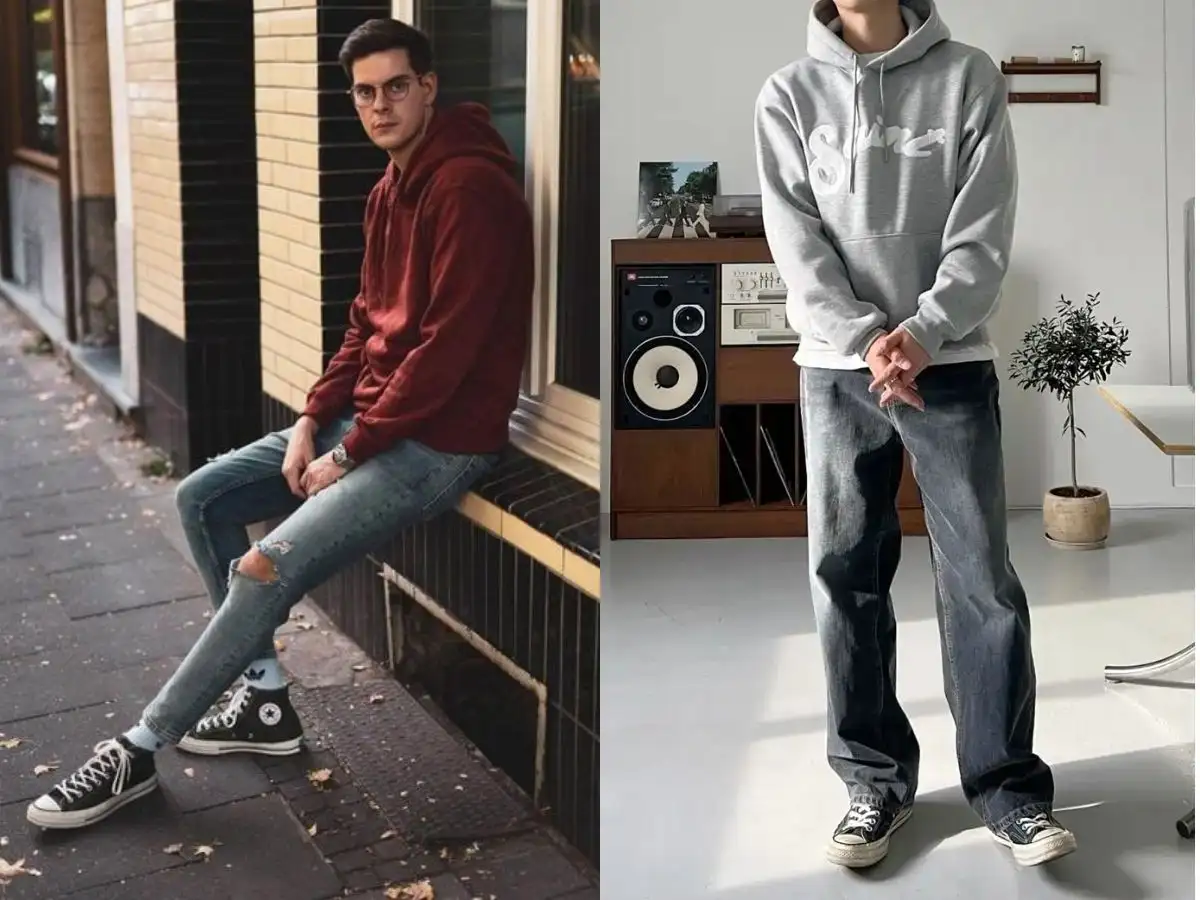 Quần jean, áo hoodie và giày Converse
