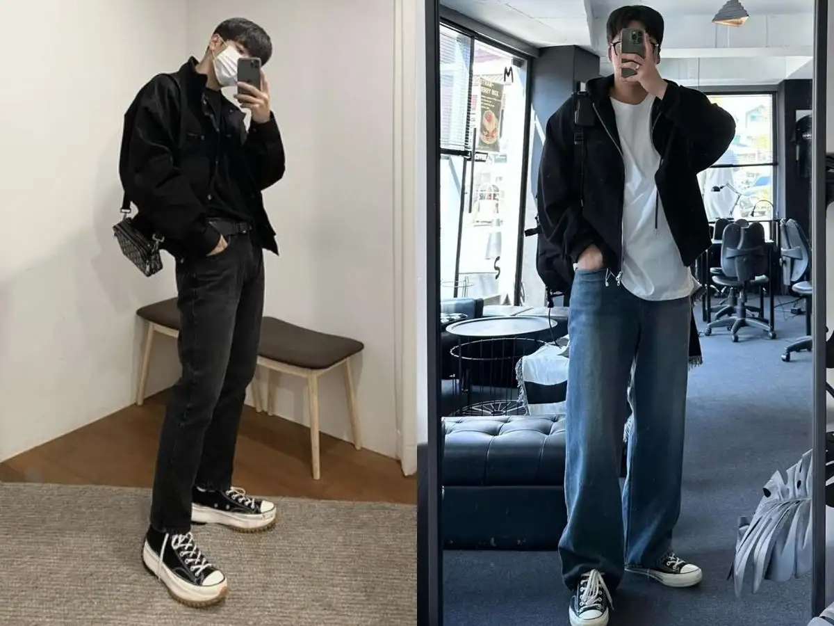 Quần jean, áo khoác bomber và giày Converse