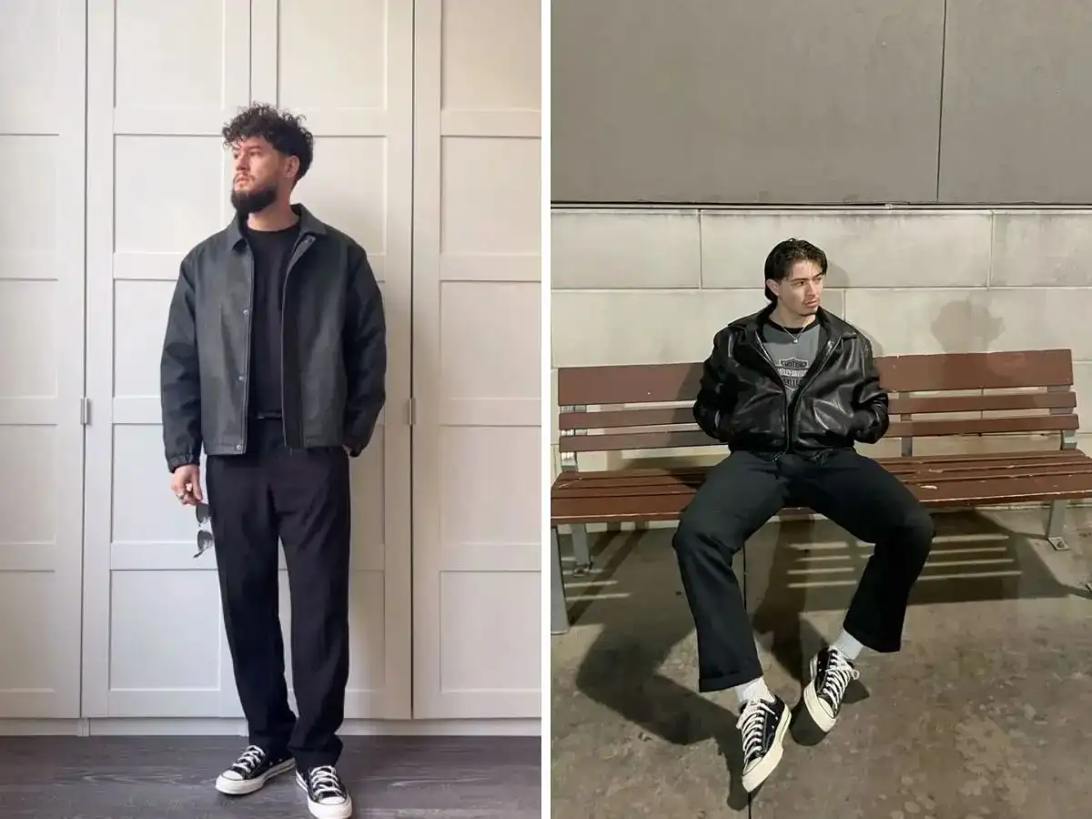 Quần jean, áo khoác da và giày Converse