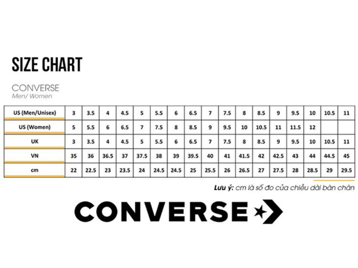 Bảng Size Giày Converse