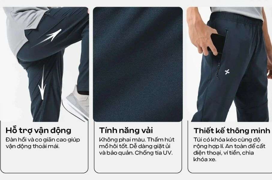Quần nam Regular Fit, lưng thun, dây rút, túi khóa kéo
