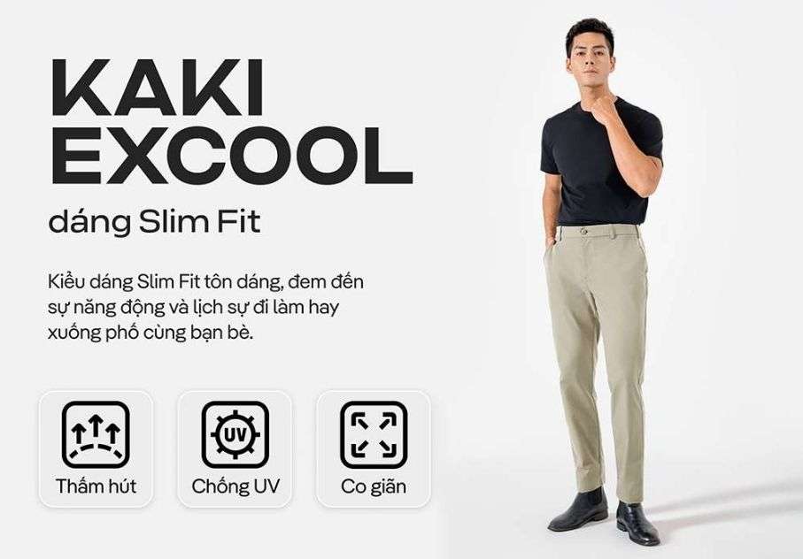 Quần dài kaki nam co giãn, nhẹ, chống UV, chống nhăn