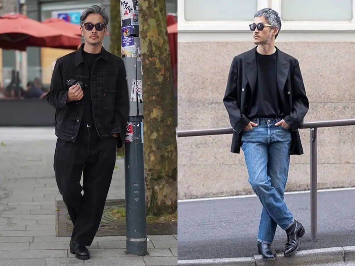 Phối áo khoác cùng set đồ với quần jeans nam