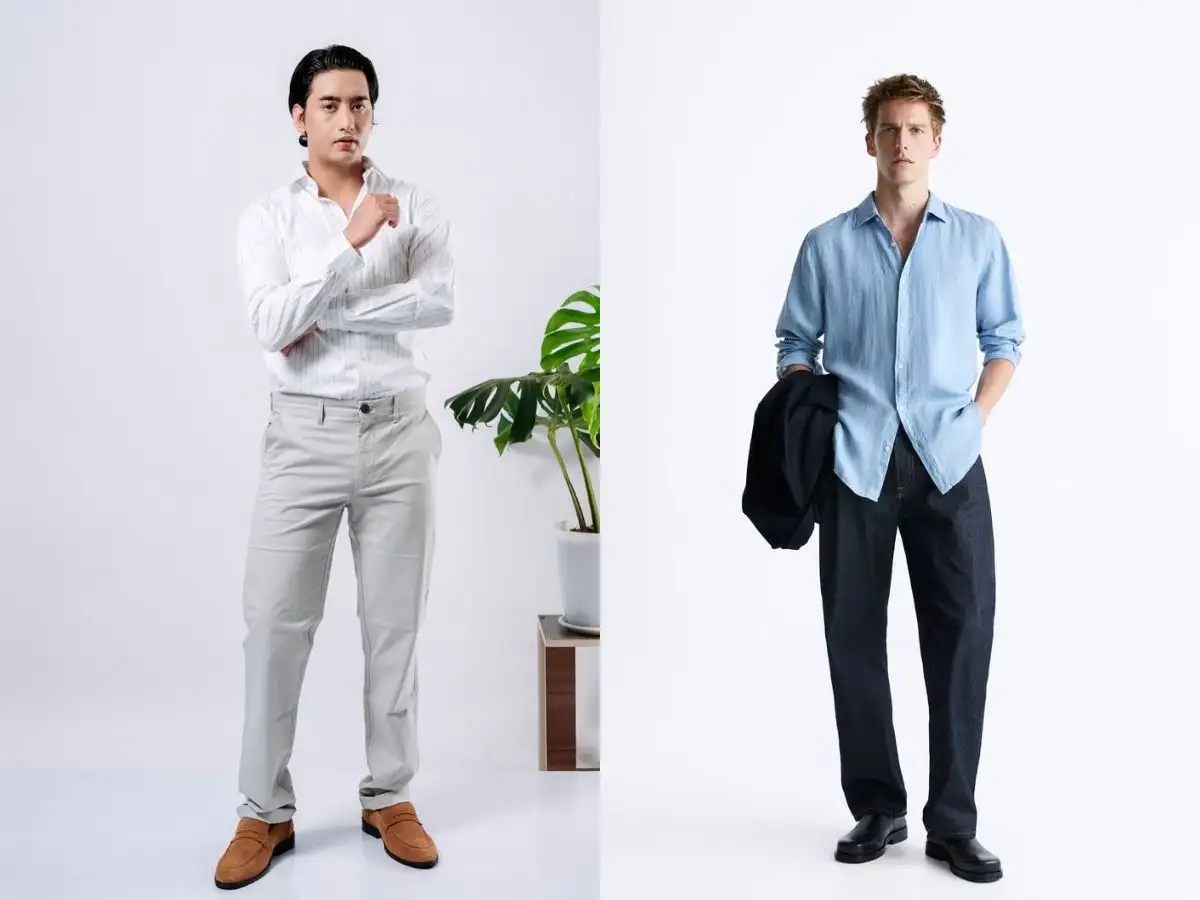 Phối quần jeans và áo sơ mi lịch lãm