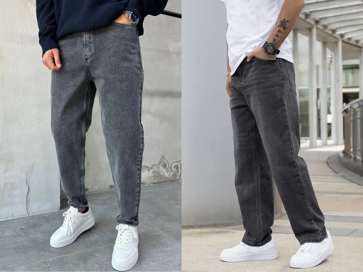 Phối đồ với giày trắng và quần jeans màu xám