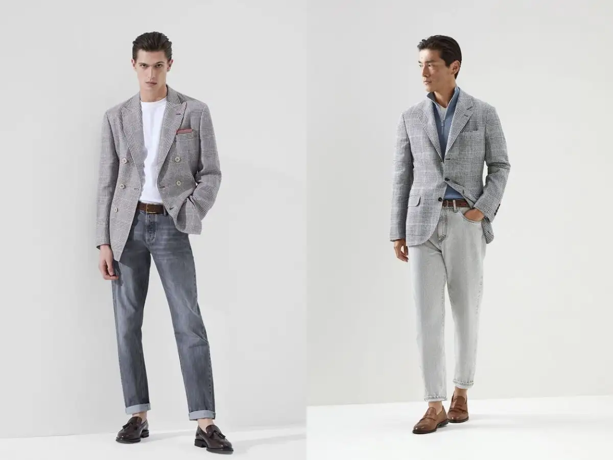 Phối áo blazer và quần jeans xám