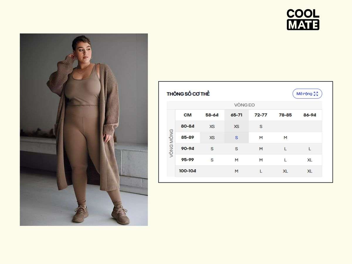 Bạn có thể tự tin chọn được quần legging Coolmate ưng ý nhờ bảng size rõ ràng