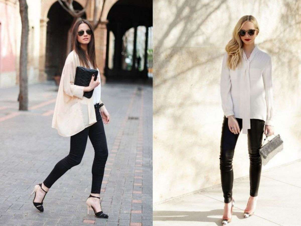 Áo sơ mi trắng và legging đen