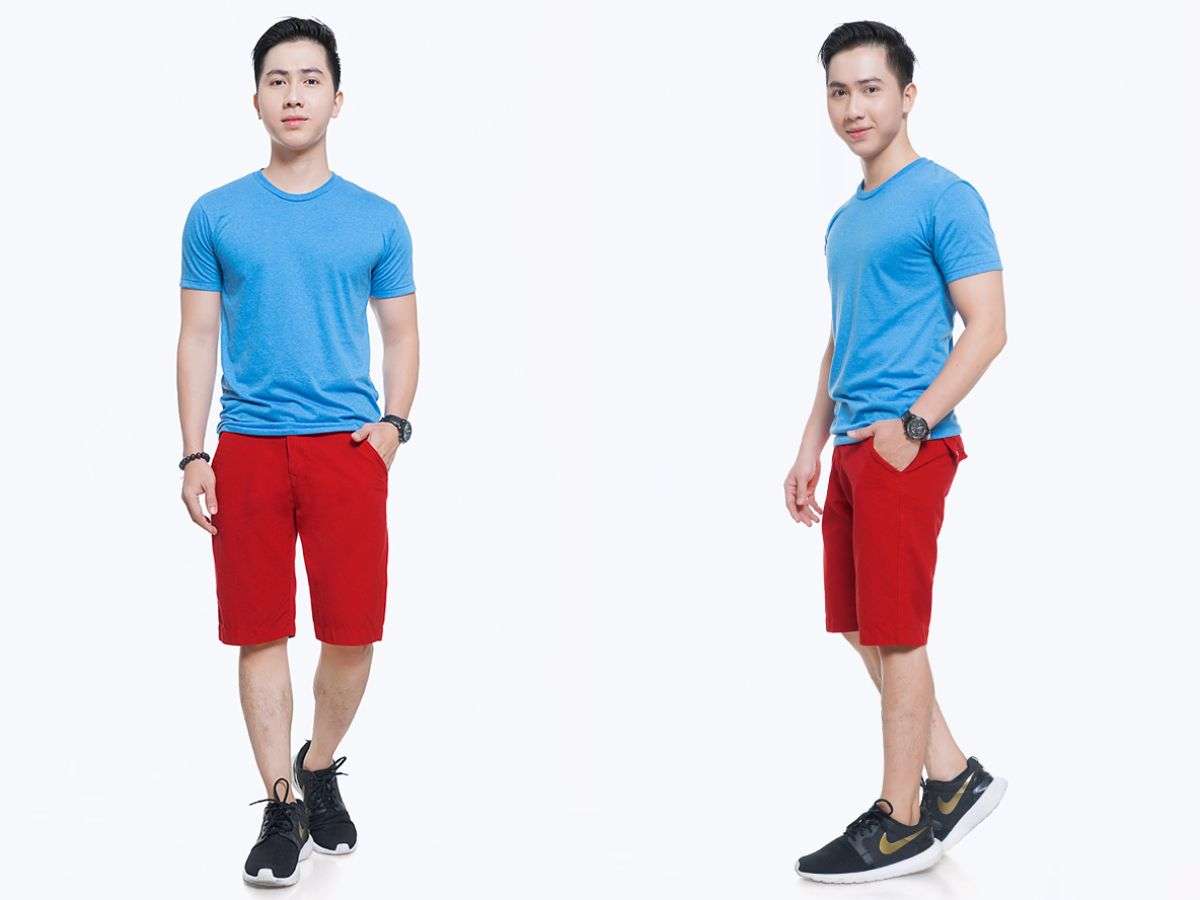 Quần Short Đỏ + Áo Xanh Navy/Xanh Đen: Tương Phản Ấn Tượng, Thể Hiện Cá Tính Riêng