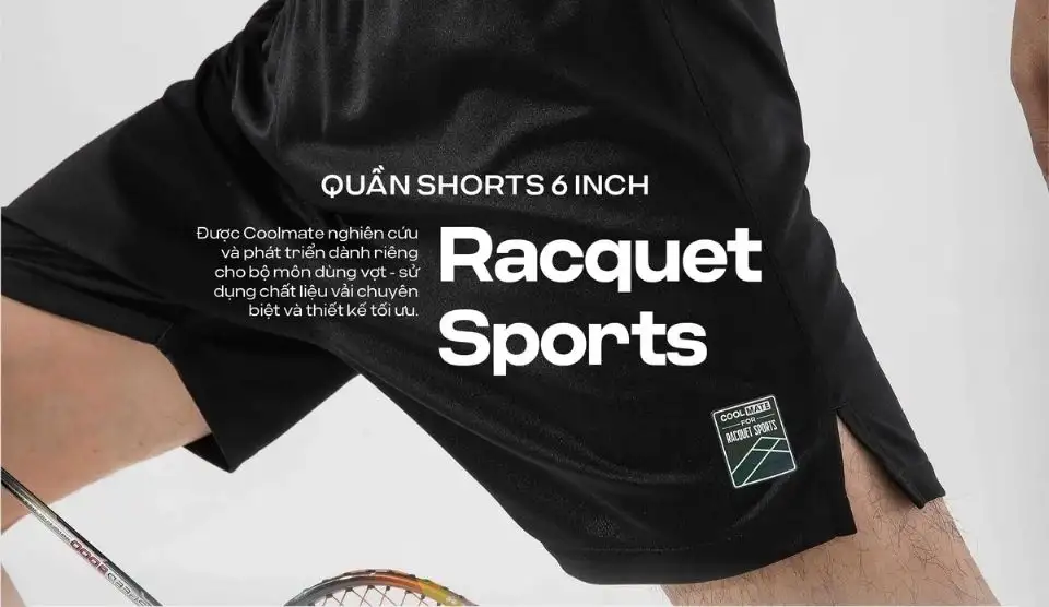 Quần shorts 6 inch Racquet Sports, co giãn, thấm hút, linh hoạt cho thể thao