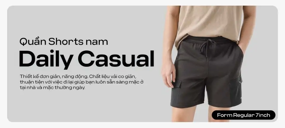 Quần shorts Daily Casual, co giãn nhẹ, bền bỉ, thoáng khí, thoải mái mỗi ngày