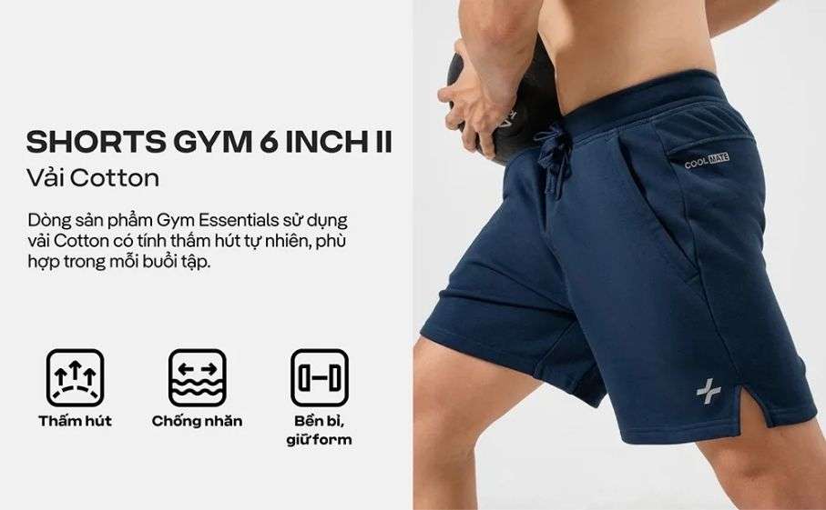 Quần shorts cotton thoáng khí, bền form, chống nhăn