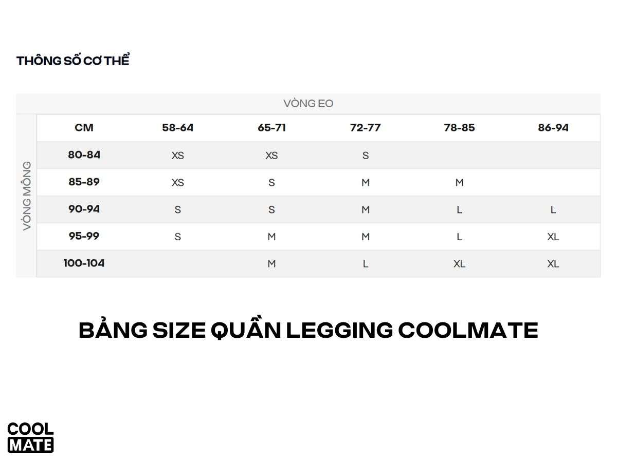 Tham khảo bảng size quần legging Coolmate