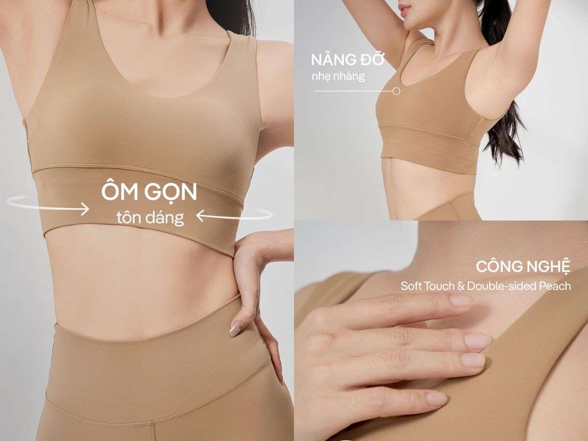 Thiết kế áo Bra tập Yoga tối giản nâng đỡ nhẹ nhàng, ôm gọn tôn dáng.
