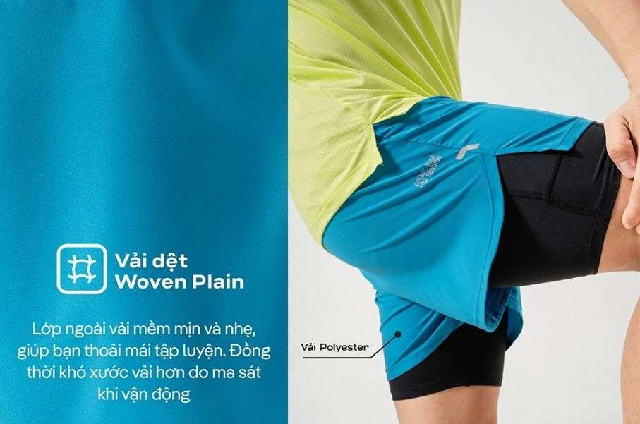 Quần chạy bộ 2 lớp: lớp trong ôm, lớp ngoài linh hoạt