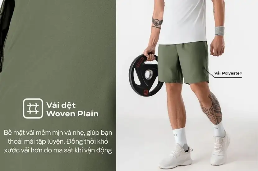 Quần short thể thao 7 inch, co giãn nhẹ, lưng thun, túi tiện lợi