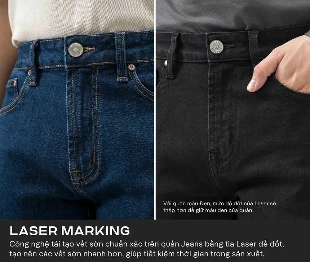 Quần jeans denim wash, 5 túi tiện dụng, đường may bền chắc