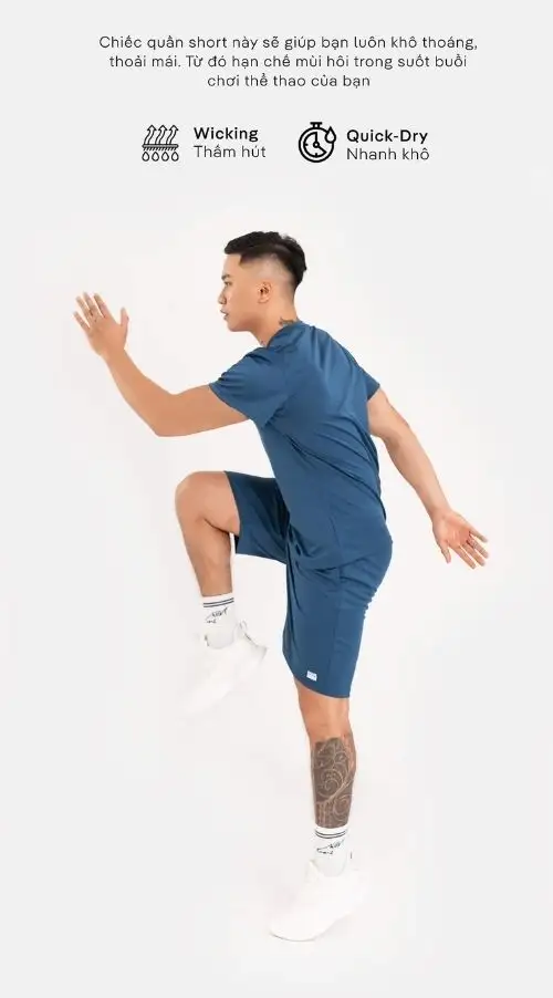 Quần short dệt lỗ nhỏ, cạp chun co giãn, dây rút điều chỉnh, logo Coolmate