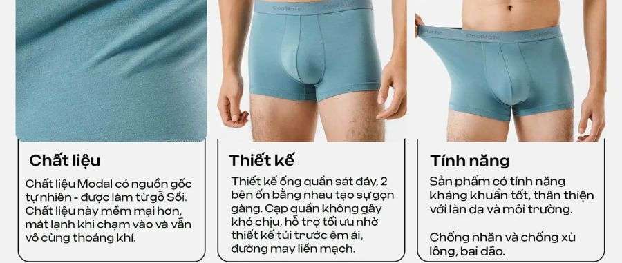 Quần Lót Nam Trunk, thiết kế gọn gàng, nâng đỡ tối ưu, cạp co giãn