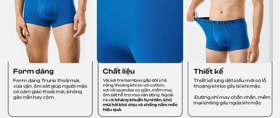 Quần Lót Nam Trunk Ex-Comfort, thiết kế hiện đại, đai lưng thoáng khí