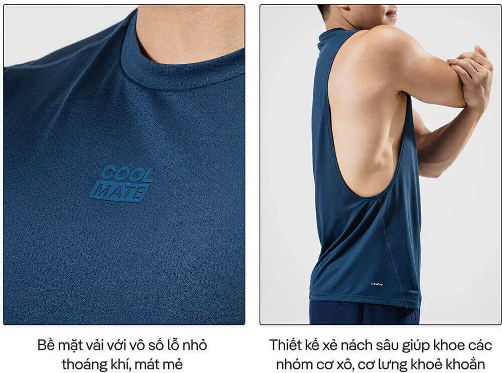 Thiết kế xẻ nách sâu của Áo Gym Drop Arm giúp khoe cơ lưng và vai