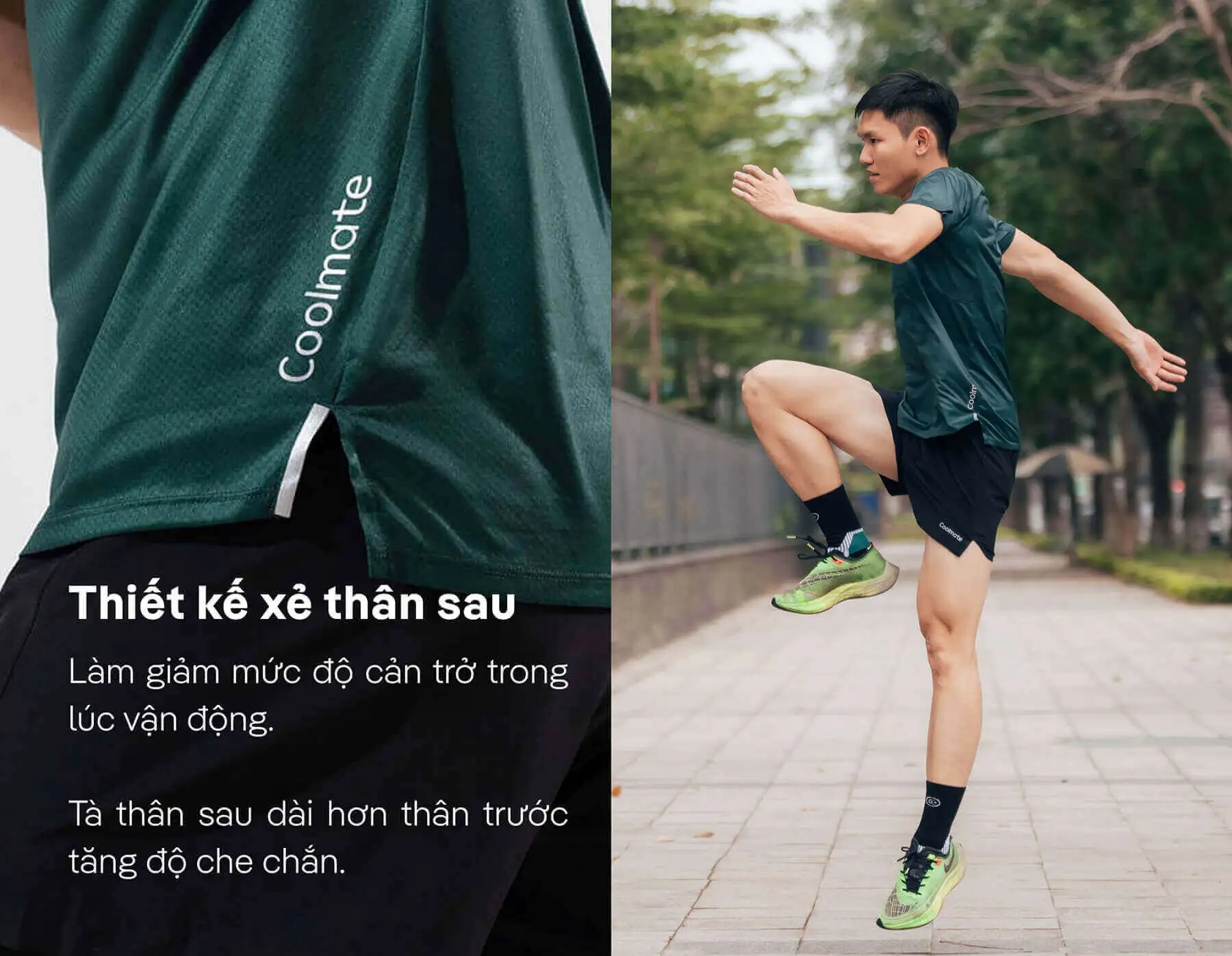 Thiết kế xẻ tà thân sau giúp giảm cản trở khi vận động
