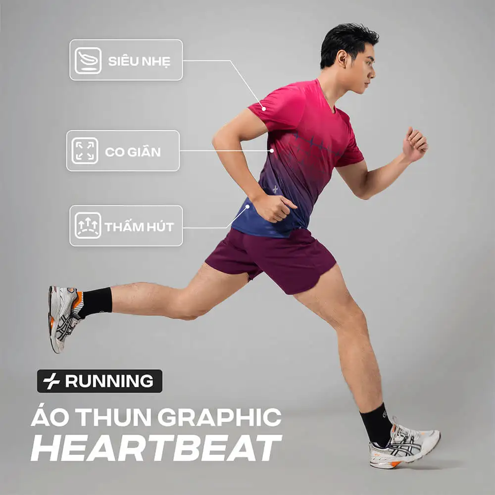 Các tính năng nổi bật của áo thun chạy bộ Heartbeat: siêu nhẹ, co giãn, thấm hút