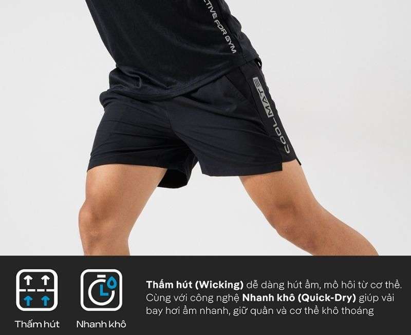 Quần short gym thiết kế túi khóa, xẻ tà, đai co giãn