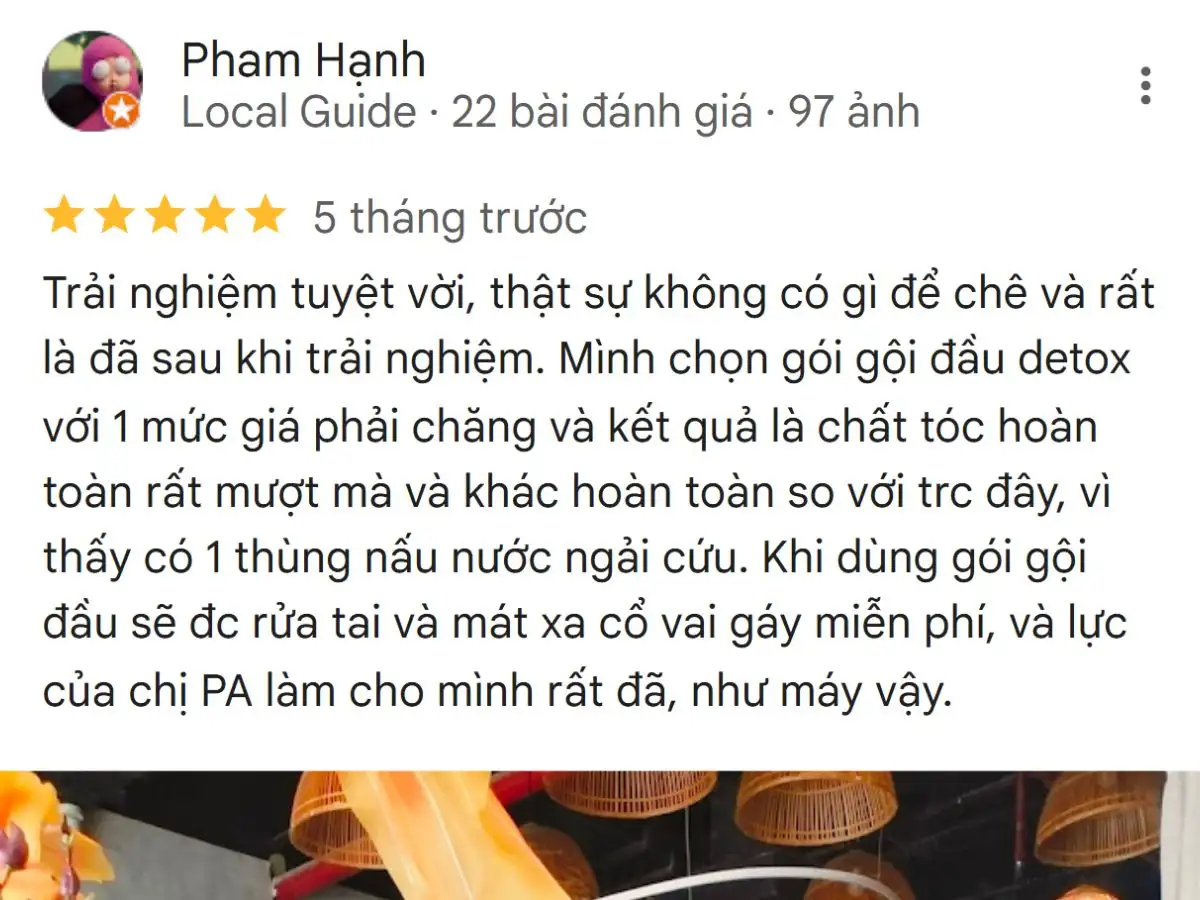 Đánh giá của khách hàng khi trải nghiệm dịch vụ tại Nhà Spa