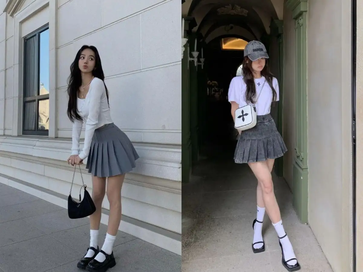 Chân váy tennis kết hợp áo thun hoặc sơ mi
