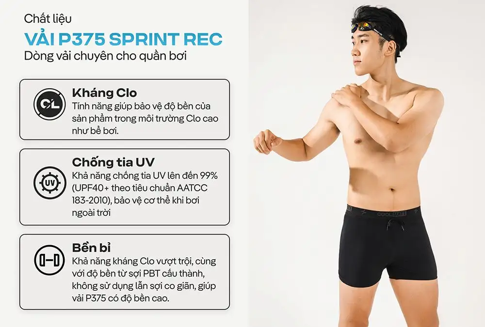 Chất liệu vải P375 Sprint Rec chuyên dùng cho quần bơi