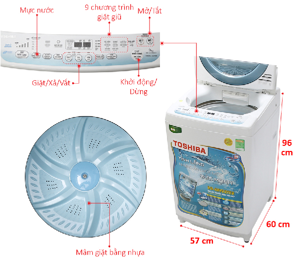 Máy giặt Toshiba AW-DC1000CV – thiết kế lồng đứng phổ thông