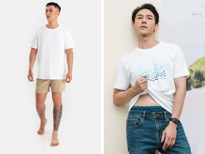 Áo phông cộc tay kết hợp quần short hoặc jeans