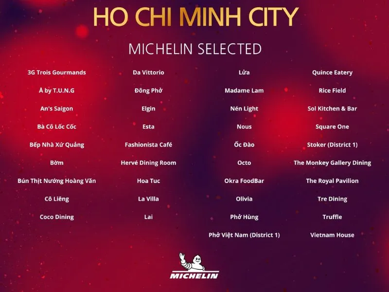 Danh sách nhà hàng đạt sao Michelin tại Hồ Chí Minh (danh sách 2)