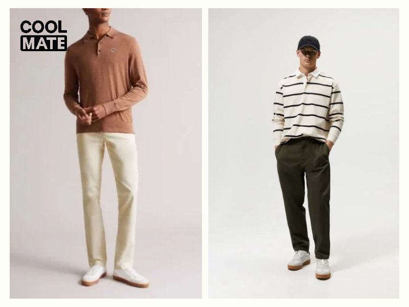 Phối đồ với quần baggy nam cùng áo polo dài tay