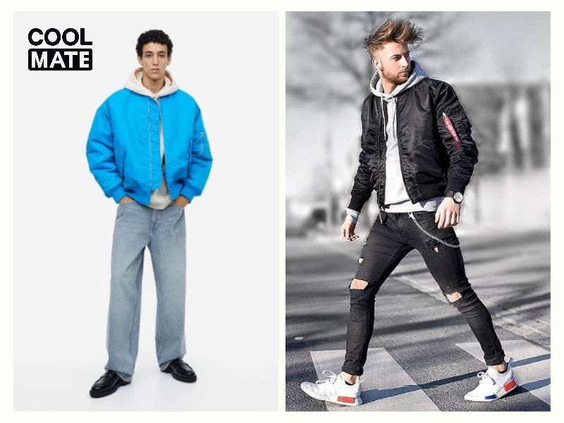 Phối đồ với quần baggy nam cùng áo hoodie và áo khoác bomber