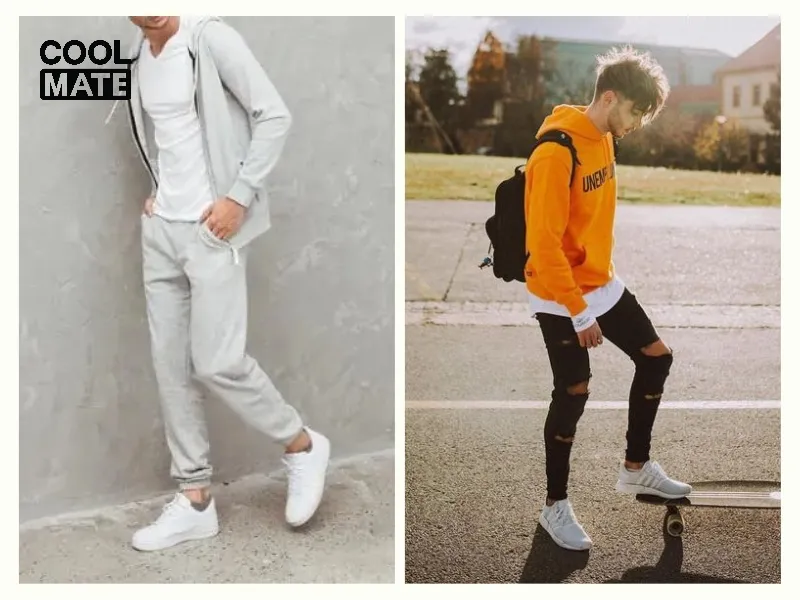 Phối đồ với quần baggy nam cùng áo thun và áo hoddie