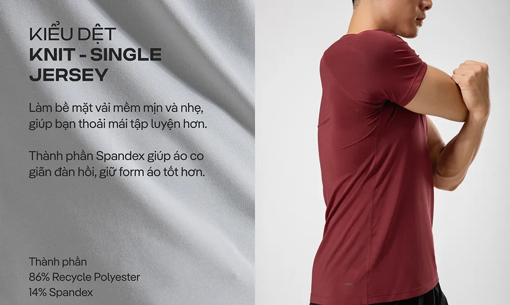 Áo thun Gym Powerfit với vải knit single jersey mềm nhẹ, co giãn