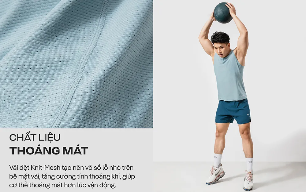👉 Chất liệu vải Knit-Mesh thoáng khí với nhiều lỗ nhỏ, tăng khả năng làm mát khi tập luyện