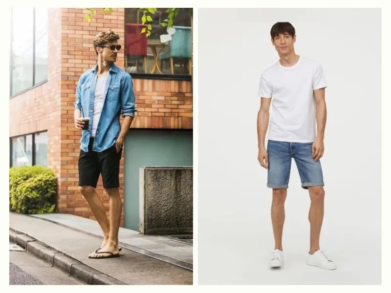 Áo phông trắng và quần short jean