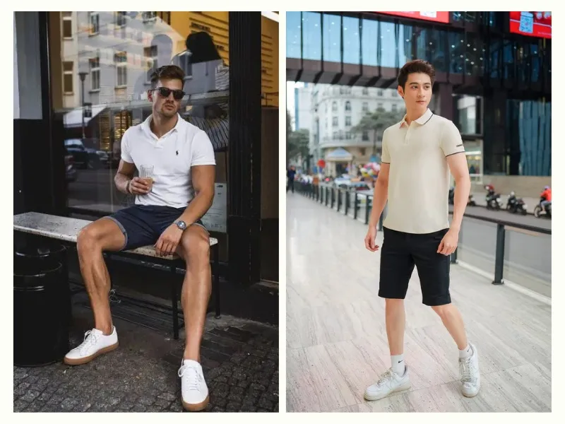 Áo polo đi biển kết hợp quần short