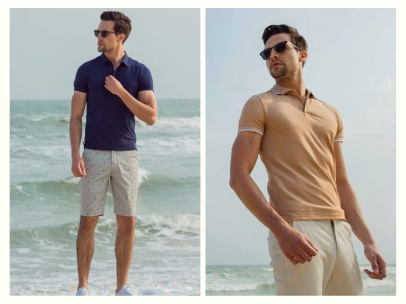    Áo polo mix cùng quần short sáng màu tạo nên sự điển trai và lôi cuốn